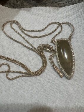 White House Black Market Gold-Tone Marquise Pendant Necklace with Smoky Stone